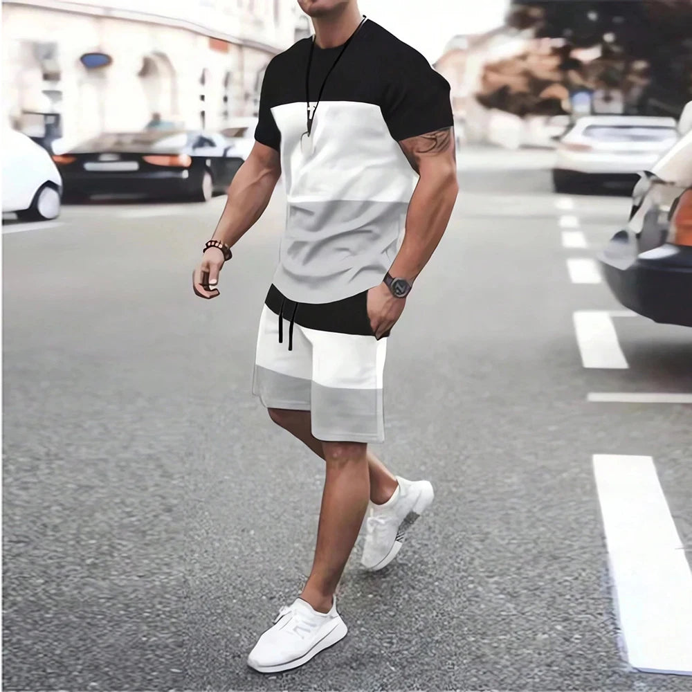 Fashionable New Men's Sportswear Short-Sleeved Shorts Suit Casual T-Shirt Shorts Sets Retro Cool Breathable Summer Two-Piece Set