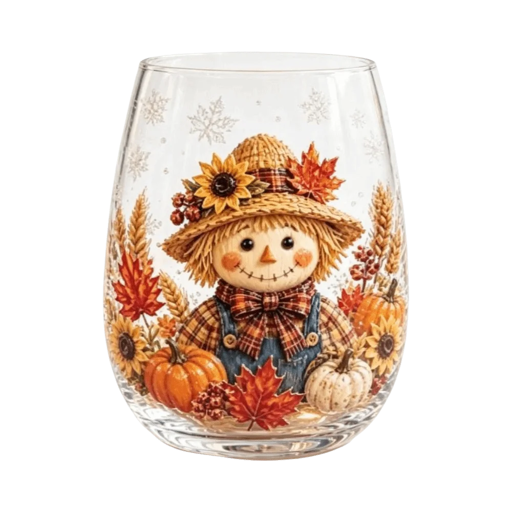 Novelty 2D Print Christmas Wine Glass Elf Snowflake Christmas Art Cup Animal Autumn Leaf Clear Stemless Glass Home Decor