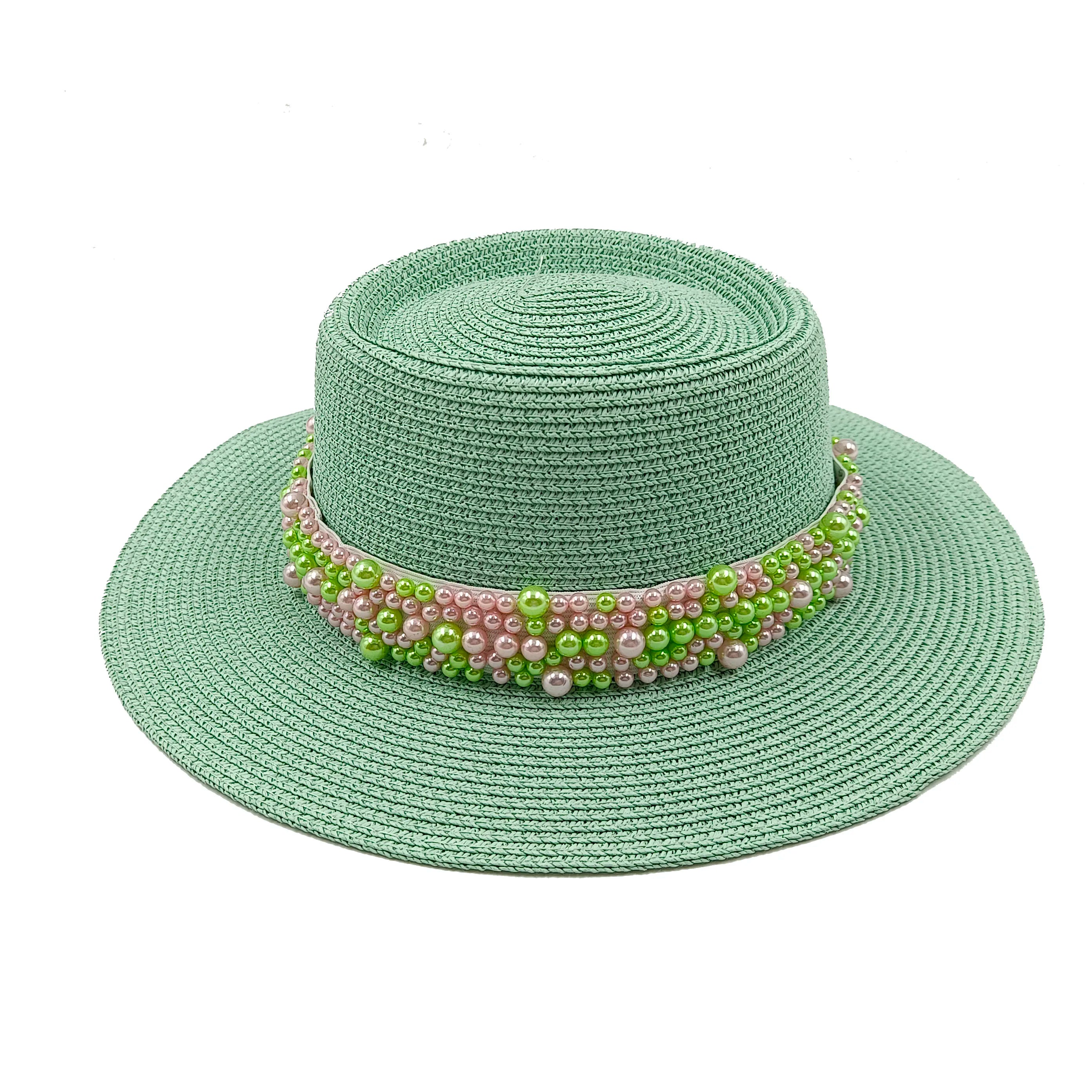 hats beach hat bohemian flat brim hat hand woven straw hat ladies summer vacation travel sun hat