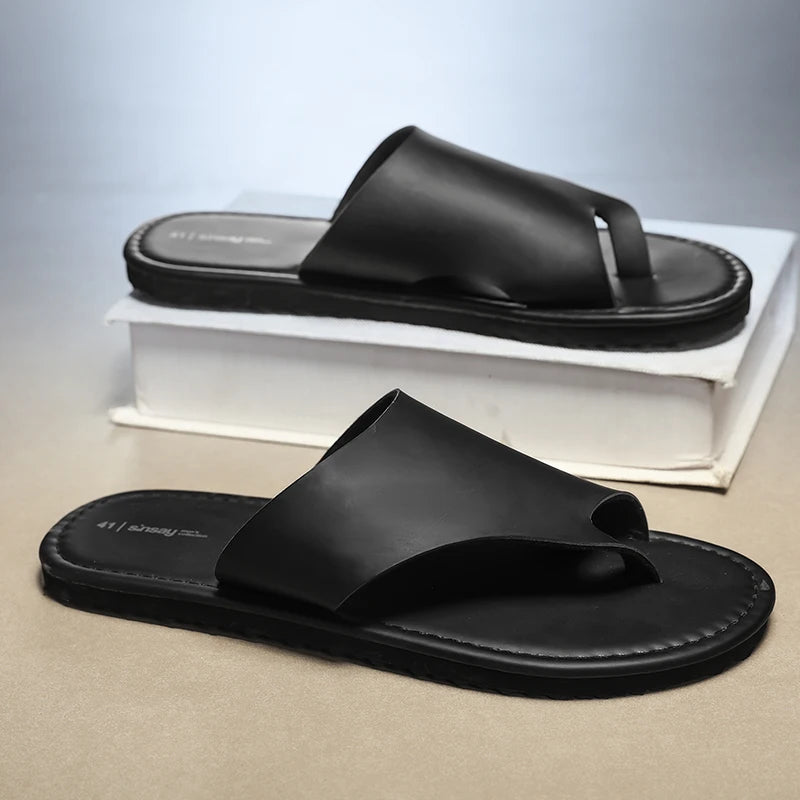 Flip-flops men's summer non-slip leisure indoor open-toed slippers soft bottom light black sandals flip-flops plus size sandals