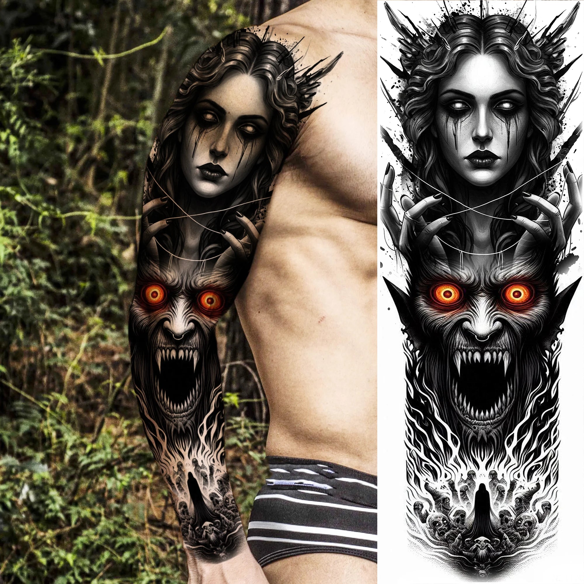 1 Sheet Full Arm Leg Robber Joker Gangster Temporary Tattoos Long Large Bad Guy Nun Fake Tattoo Sleeve Waterproof  Tatoo Sticker