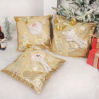Christmas Gold Embroidered Cushion Cover Snowman Elk Santa Claus Three-dimensional Embroidered Pillowcase Holiday Home Decor