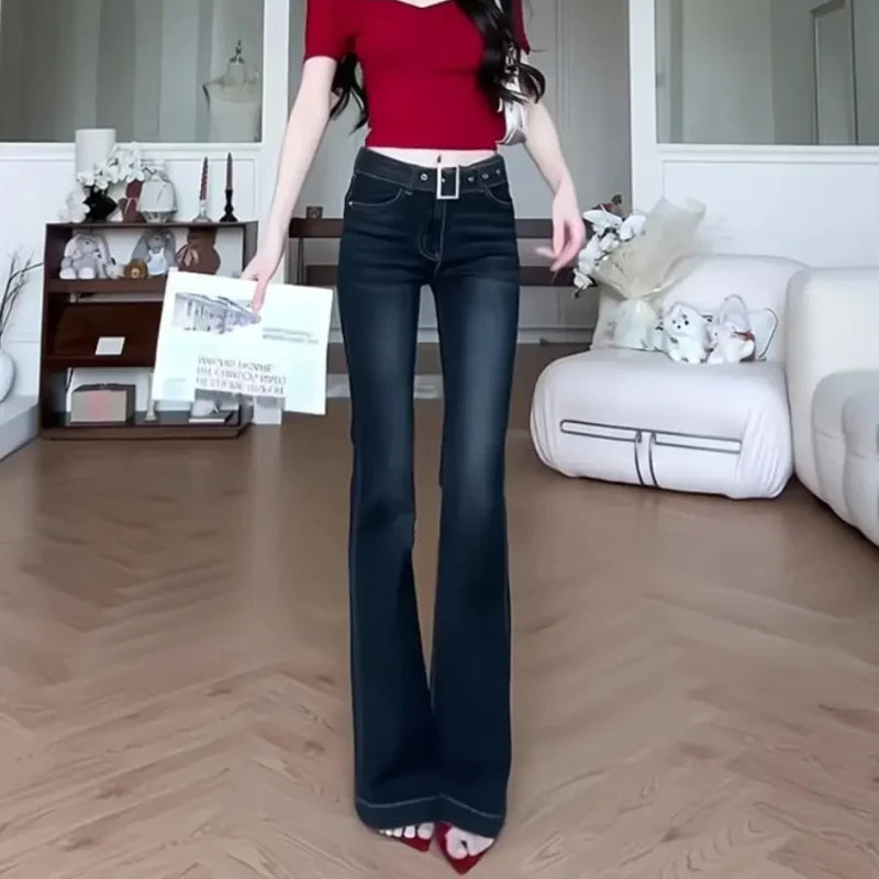 Flare Trousers Gyaru Womens Flared Jeans Solid Color Stretch Hippie Chic and Elegant Denim Pants for Women Teenagers Vibrant Emo