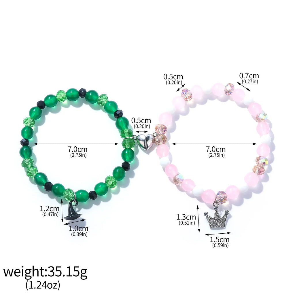 Wicked Charm Bracelets - Rhinestone Crown Witch Hat BFF Friendship Matching Couples Valentine's Day Gifts Jewelry for Fans Party