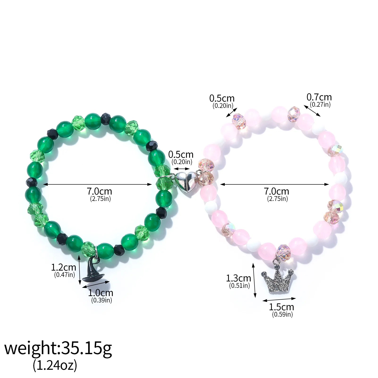 Wicked Charm Bracelets - Rhinestone Crown Witch Hat BFF Friendship Matching Couples Valentine's Day Gifts Jewelry for Fans Party
