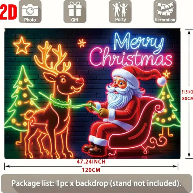 Neon Christmas Scene: Santa Claus and Reindeer, suitable for holiday parties and outdoor Christmas decorations