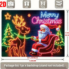 Neon Christmas Scene: Santa Claus and Reindeer, suitable for holiday parties and outdoor Christmas decorations
