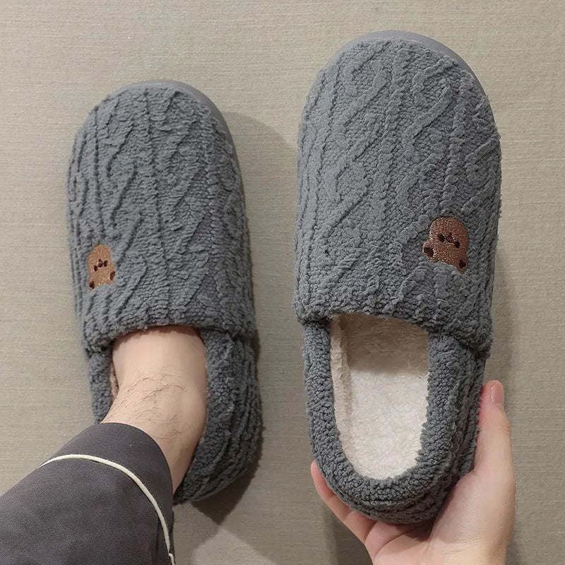 Big Size 48 49 Men Home Slippers Winter Warm Plush Slides Couples Indoor Flats Anti-slip Bedroom Shoes Women Autumn Furry Slides