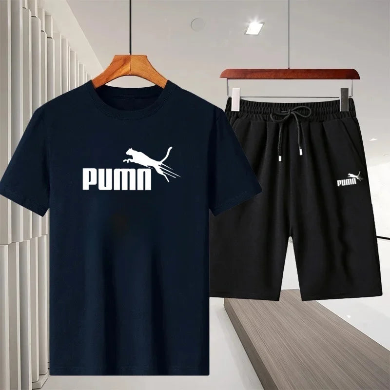 2026 Summer New Men's Casual Sports Outdoor Running Fitness Short-Sleeve Breathable Quick-Dry T-Shirt + Shorts Two-Piece Set