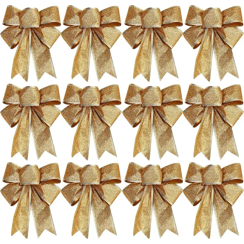 Large Glitter Christmas Bow Ornaments Red Gold Edge Ribbon Bow for Xmas Tree Wreath Gift Box Holiday Home Wedding Party Decor