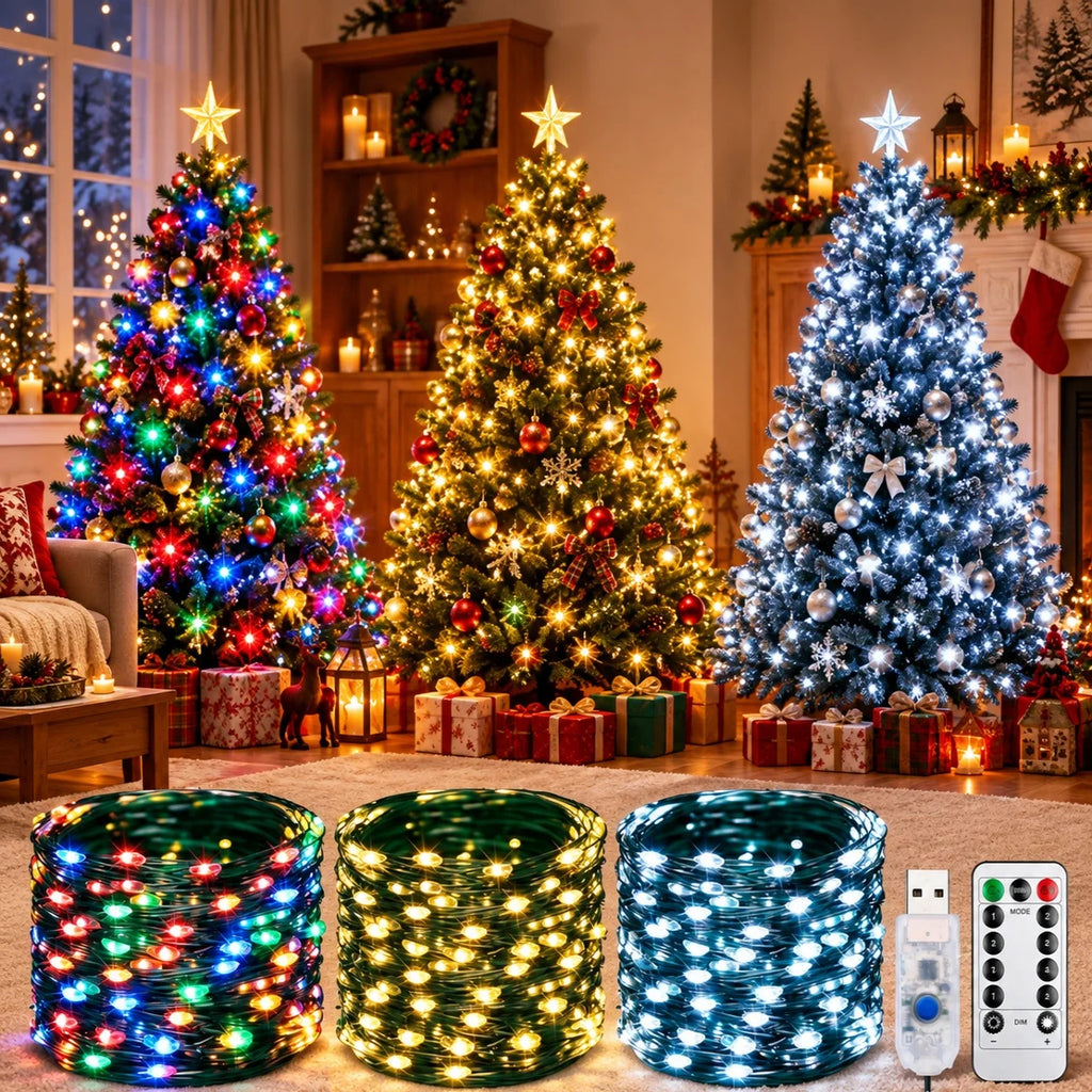USB Powered LED Green Copper Wire String Lights 8 Modes Fairy Garland Light Holiday Decor Light for Christmas Tree Party Wedding
