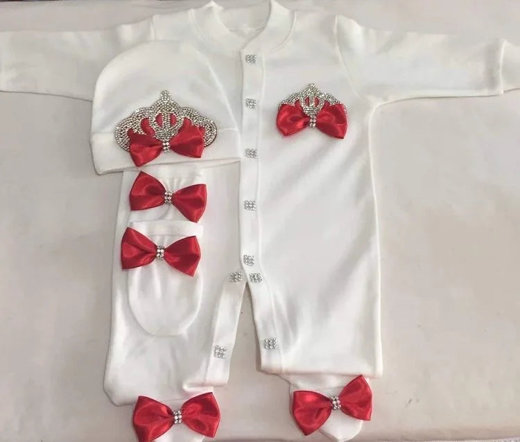 Baby Girl Coming Home Outfits Set Personalized Name Jewelry Crown Clothing Vintage Croche Infant Care Products Body Suit Pajamas