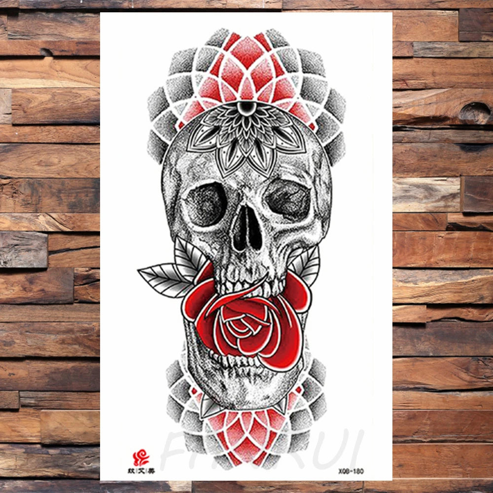 Watercolor Rose Flower Temporary Tattoo For Women Kids Girls Cherry Fake Tattoos Sticker Sexy Lotus Henna Waterproof Tatoo Waist