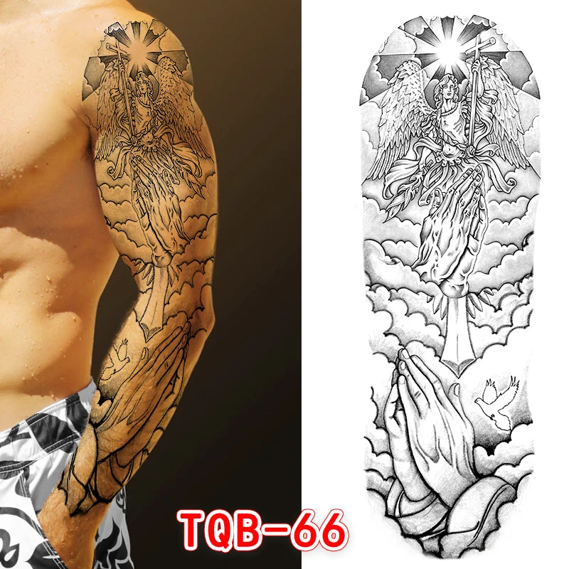 Large Arm Tattoo Sticker Full Sleeve Temporary Tattoos for Men Fish Wolf Tiger Tattoo Fake Tatoo for Women Waterproof Body Art