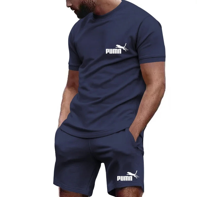 2026 Summer Men's Fashion Casual T-shirt Shorts Set Breathable Jogging Sports Two Piece Set Solid Color T-shirt Set