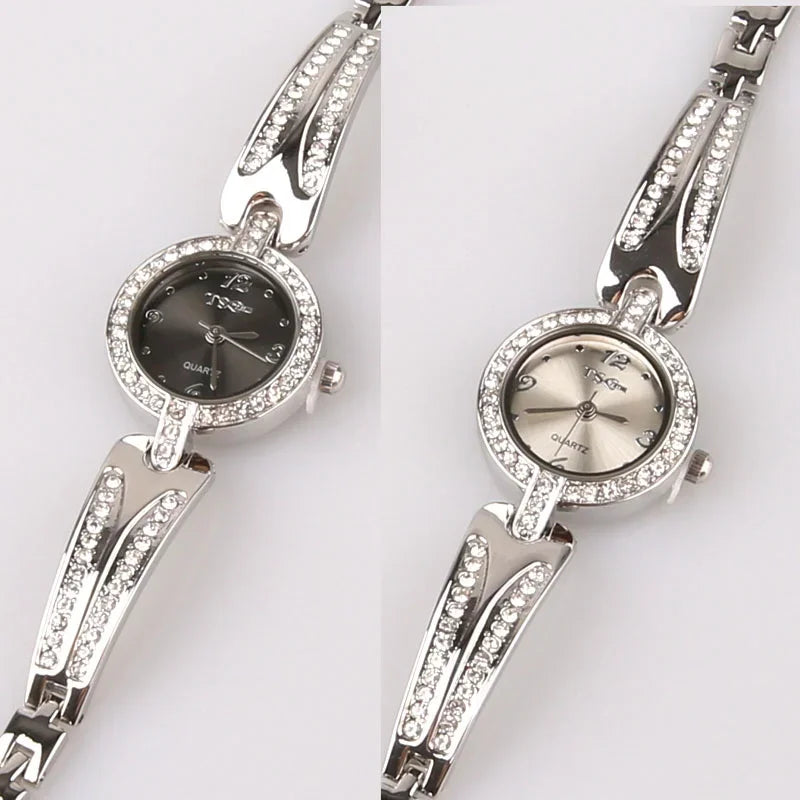 1PCs Classic Vintage Business Women Wristwatch Sliver Quartz Watch Bracelet Watches Party Office Christmas Gifts
