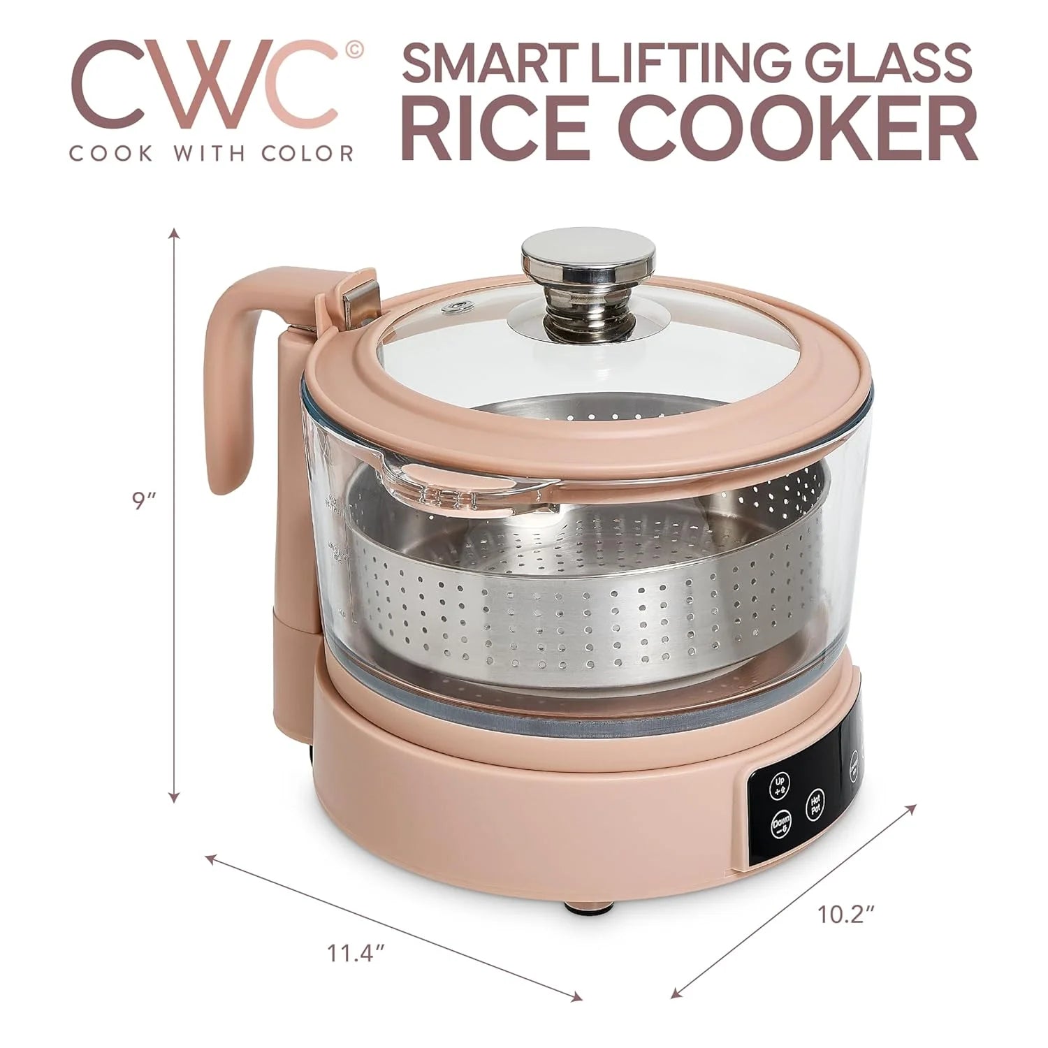 COOK WITH COLOR 3L Glass Low Carb Rice Cooker-Makes 6 Cups Cooked Low Sugar Rice with Auto Lift Filter Basket Hotpot Steamer