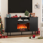 ONBRILL 63" Fluted Electric Fireplace TV Stand w/23" LED Flame Heater for Living Room, Media Console Storage Cabinet