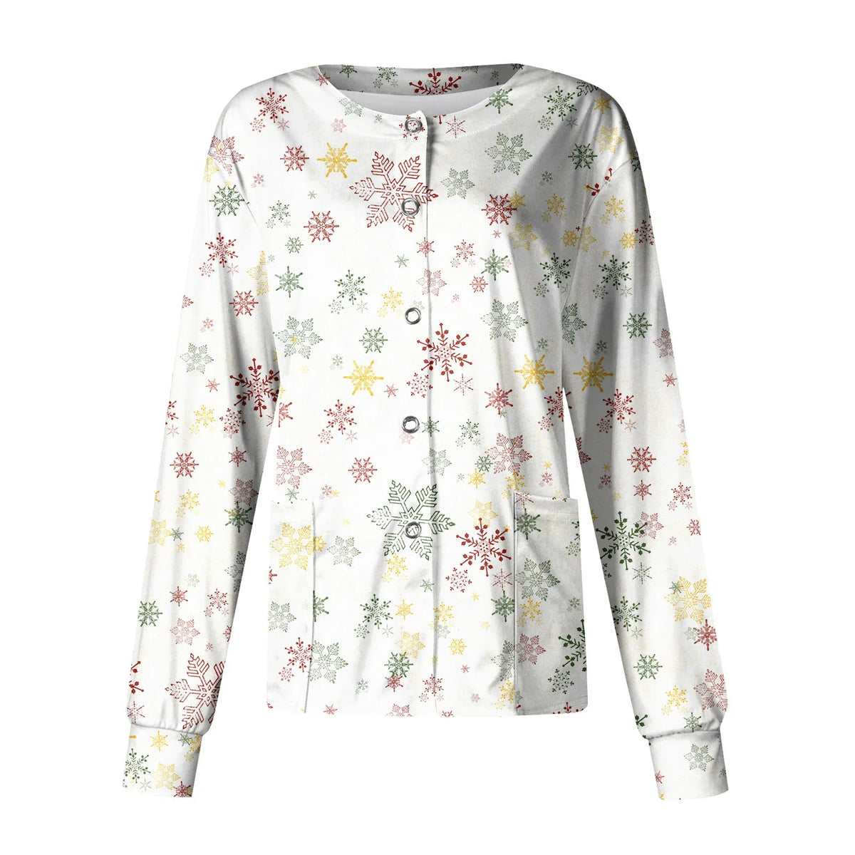 Christmas Womens Scrub Uniform Tops 2024 Long Sleeve Christmas Tree Printed Top Nurses Working T Shirts Blouse With Pockets