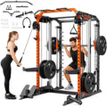 Smith Machine & Squat Rack Combo, Multi-Functional Power Racks with Adjustable Width & Pull-Up Bar, Cable Crossover, Customized