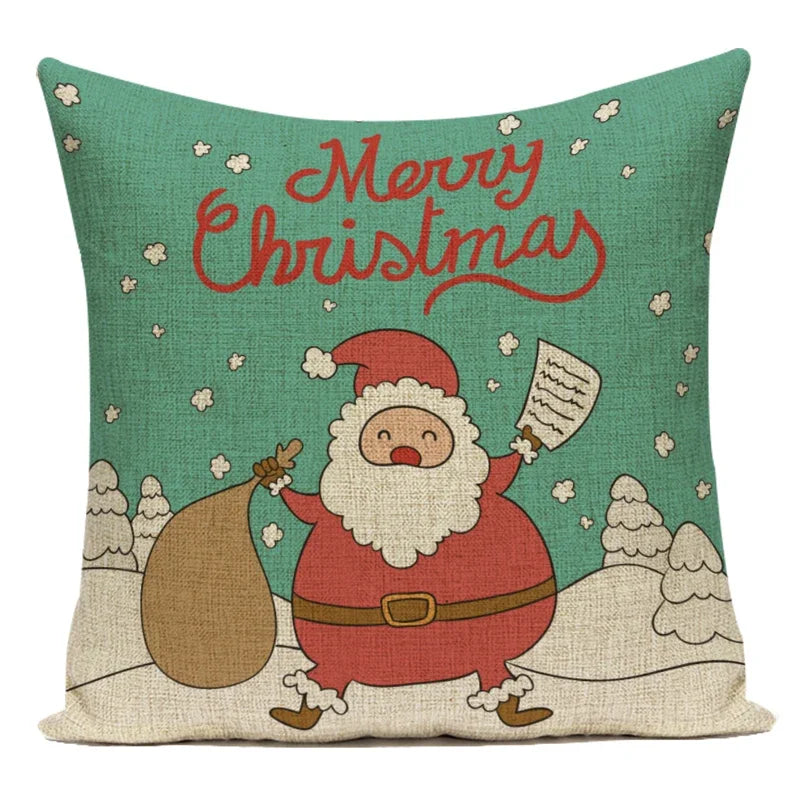 Merry Christmas Cute Cartoon Decorative Pillows Case Santa Christmas Tree Deer Snowman Polyester Cushion Cover For Bed Room
