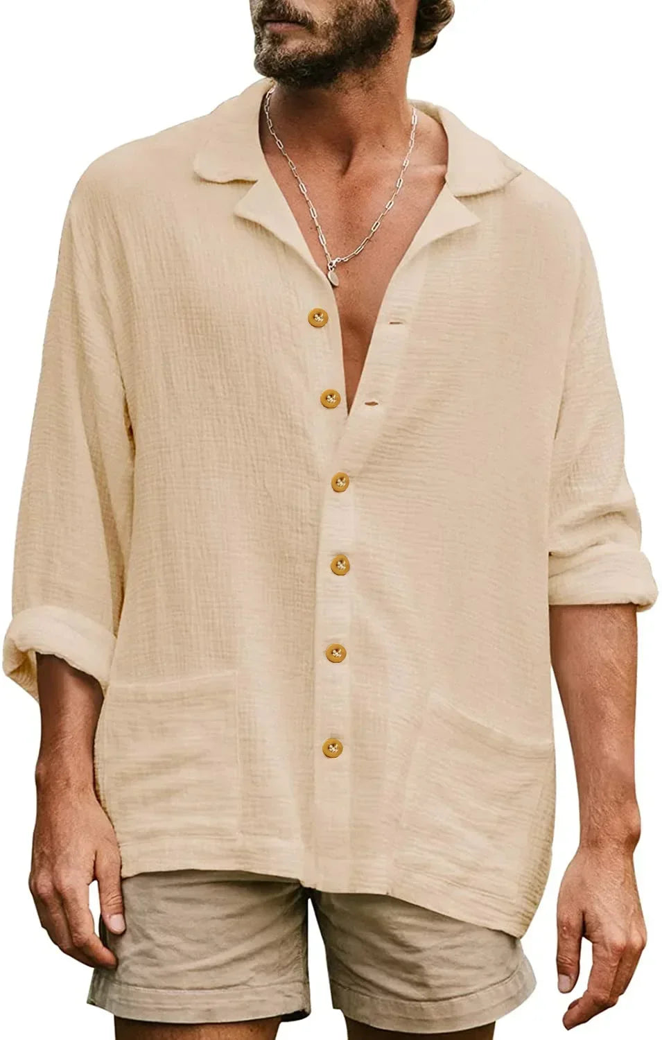 2025 Men's Casual Lapel Long Sleeve Shirts Tops Solid Loose Oversized T Shirt Men Cotton Linen Shirt Fashion Hawaiian Shirt Male