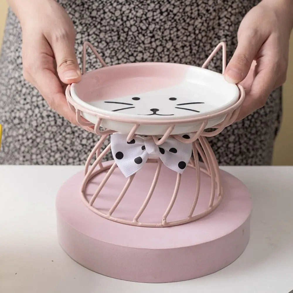 Pet Accessories With Stand Ceramic Cat Bowl Large Capacity Cartoon Cat Food Bowl Non-Slip Pet Feeder for Cats and Dogs