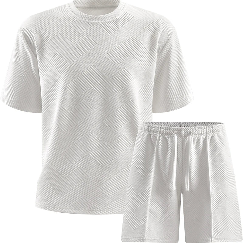 Men's Summer 2-Piece Sports Suit Sets Quick Dry Breathable Casual Short Sleeve T-Shirt with Shorts Athletic Gym Running Jogging