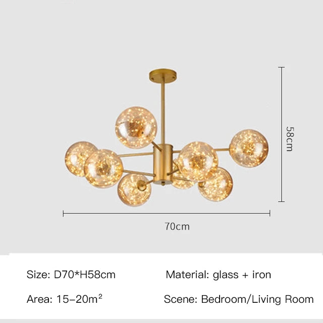 Modern Living Room Glass Ball Chandelier, Ceiling, Dining Room Led Light, Room Decoration, Indoor Lighting, Hanging Chandelier