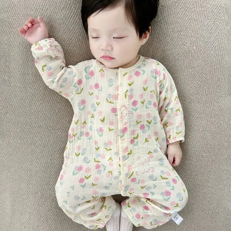 Baby Boys Girls Clothes Newborn Jumpsuit Muslin Cotton Long Sleeve Romper Infant Autumn Spring Clothes 0-2T