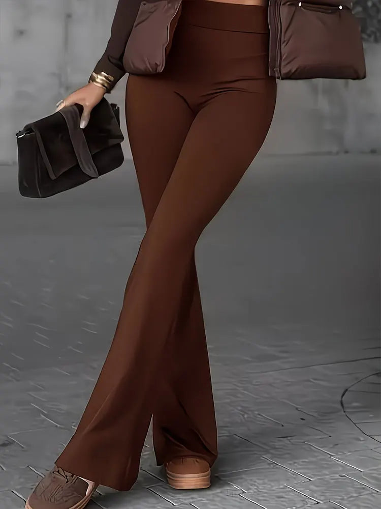Elegant Wide Leg Flared Pants Solid Color Stretch Casual Trousers Suitable For Party Daily Wear All Seasons Women's Clothing