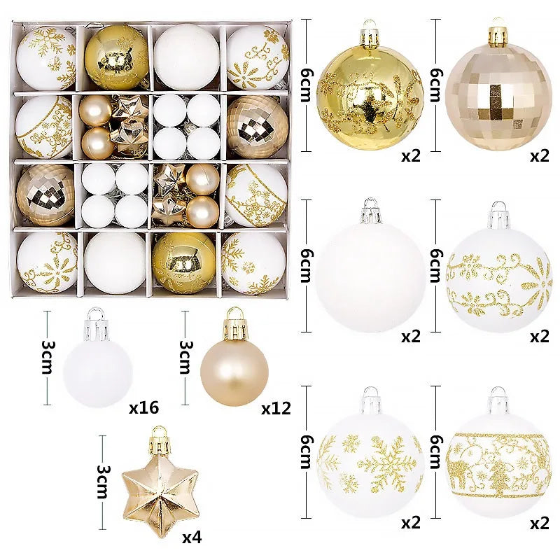 44Pcs 3/6CM Merry Christmas Decoration Ball Christmas Tree Topper Pendant for Home Decor New Year 2026 Navidad Gifts Supplies