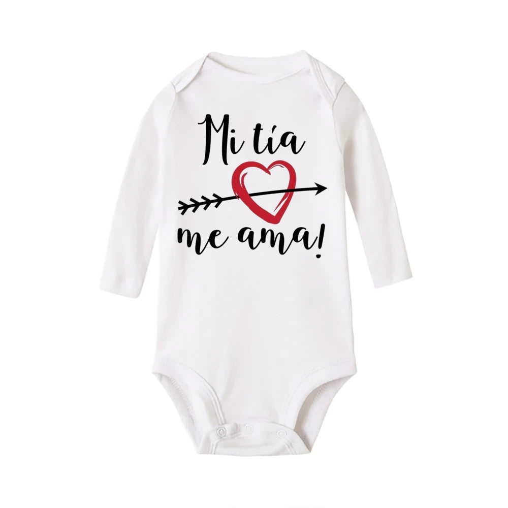 My Aunt Loves Me Very Much Print Baby Bodysuit Spanish Baby Romper Toddler Jumpsuit Girls Boys Long Sleeve Clothes Infant Romper