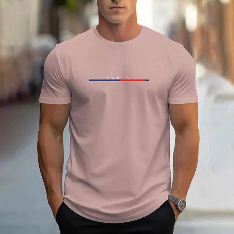 New Summer Simple Printing Short-Sleeved Men's Round Neck Large Size T-Shirt Tops Casual Breathable Mens Street Photography Tops