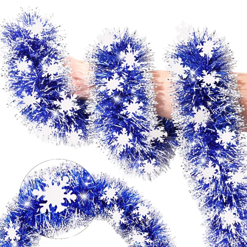 6M Christmas Snowflake Tinsel Garland Xmas Tree Decoration Christma Metallic Twist Garland Ceiling Hanging New Year Party Decor