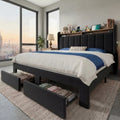 HOOMIC Bed Frame, 2 Storage Drawers/2-Tier Shelves with LED Lights & Charging Station, No Box Spring Need, Full/Queen/King