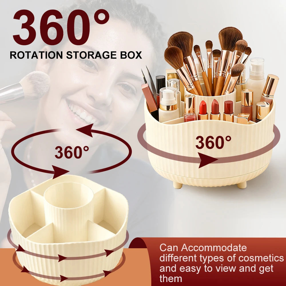Rotating Makeup Organizer, Cosmetic Display Case with Brush Holder Perfume Tray, Storage Carousel for Vanity Bathroom Countertop