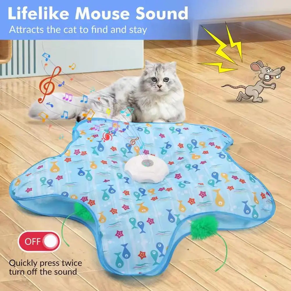 Interactive Cat Toys, Automatic Turntable Pet Game Cover With Moving Feather & Animal Chirps,Cat Enrichment Toy For Bored Cats