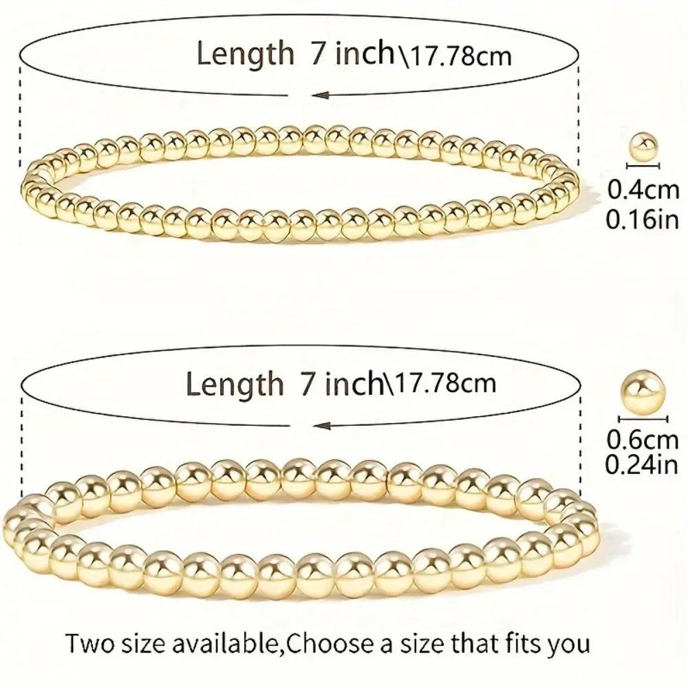 7PCS Golden Bead Bracelet Set for Women Flexible Stretch Fit, Minimalist Beaded Bangles Elegant Daily & Party Jewelry Accessory