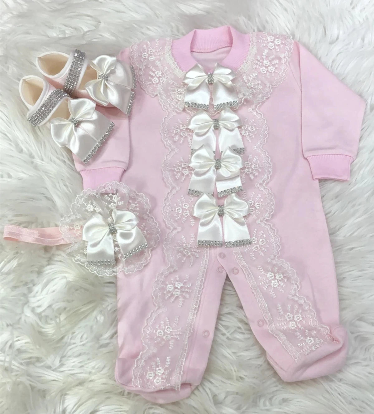 Baby Girl Coming Home Outfits Set Personalized Name Jewelry Crown Clothing Vintage Croche Infant Care Products Body Suit Pajamas