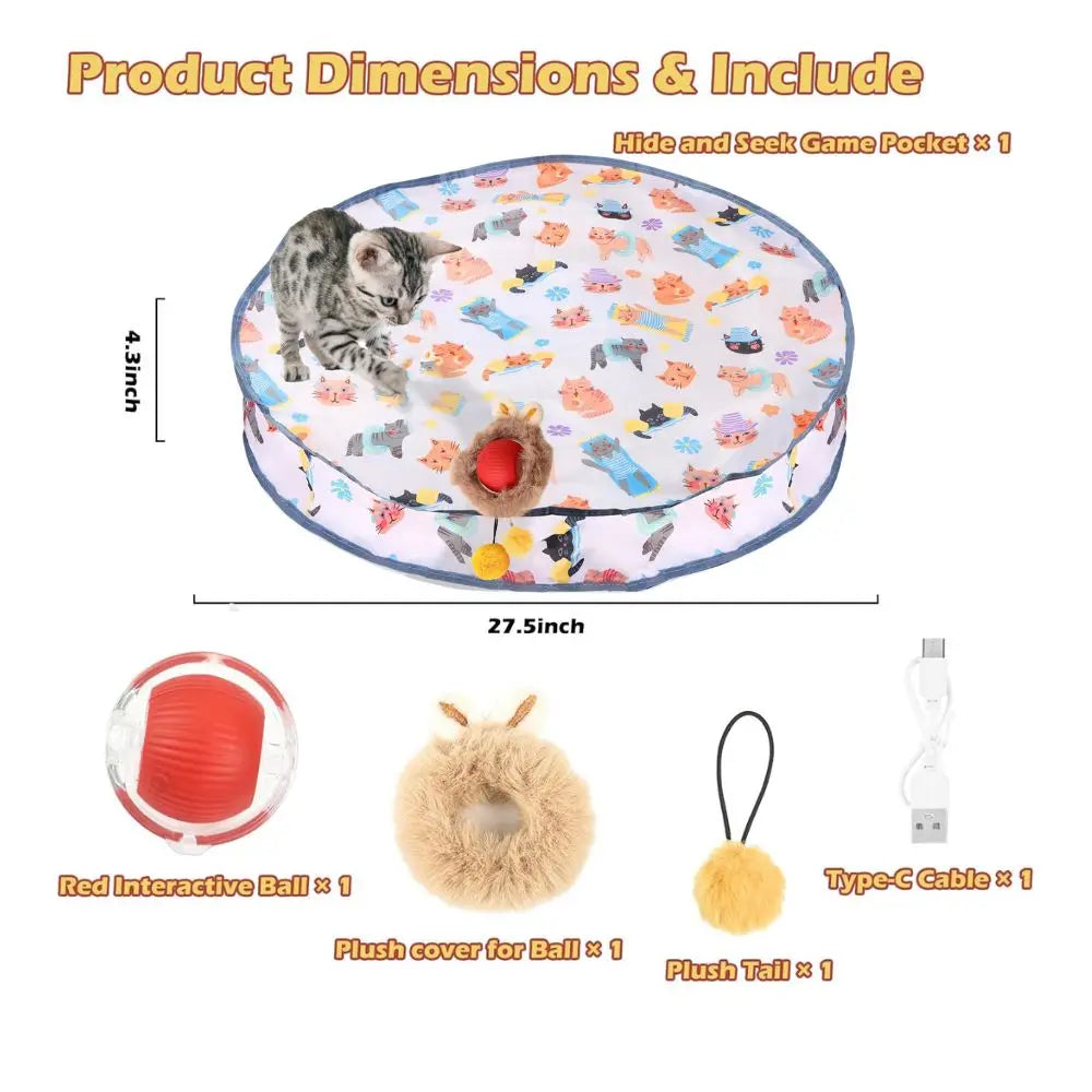 Interactive Cat Chase Toy with USB Rechargeable Rolling Balls - Durable Plastic & Soft Polyester, Cartoon Design for Exercise &