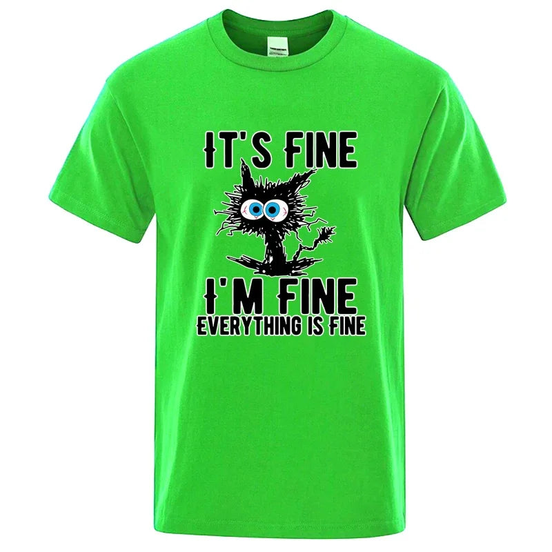 Men's High Quality T-shirt 100% Cotton Funny Cool Cat Printed T-shirt Casual Men's Short Sleeve T-shirt for Men T-Shirt Male Top