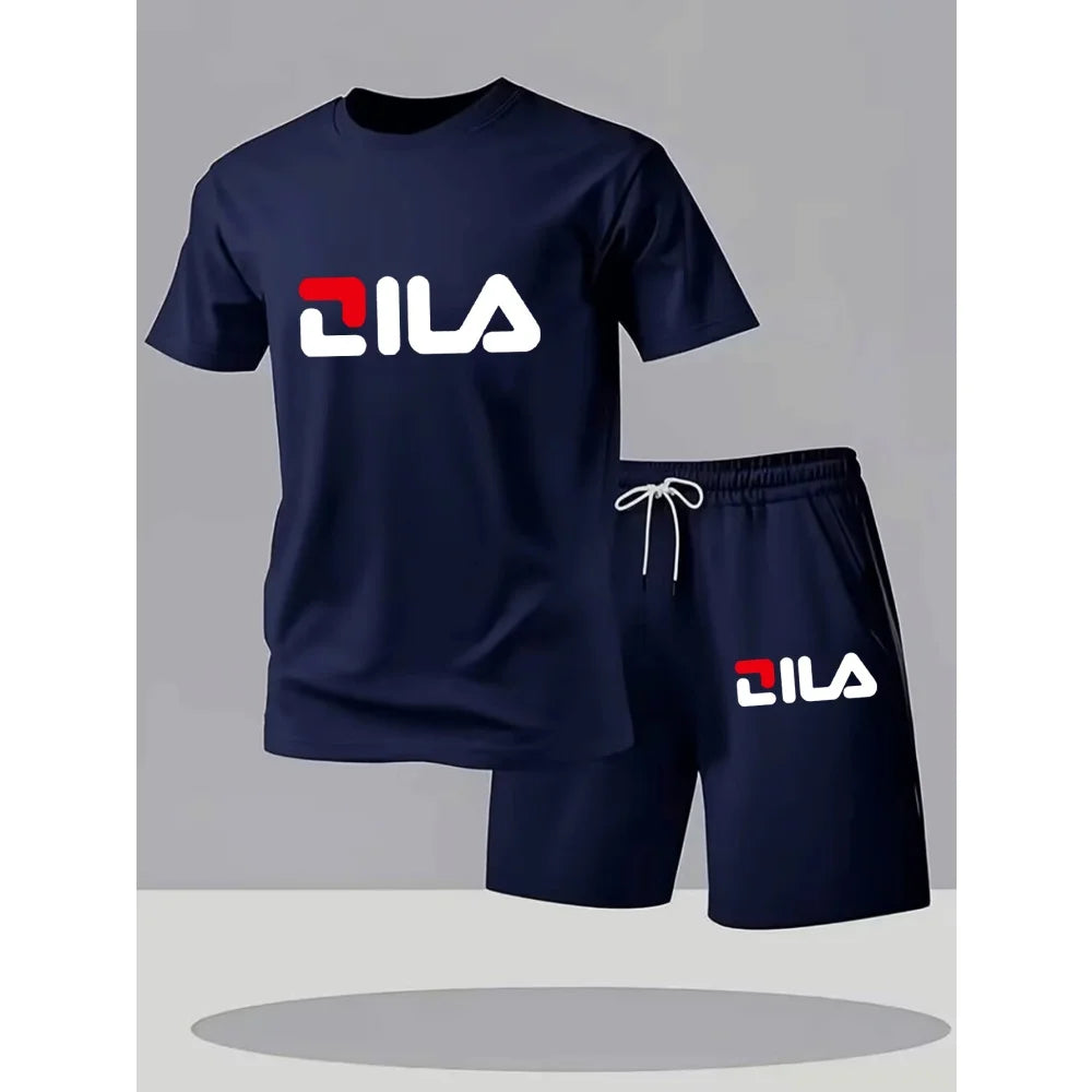 Summer Men's Casual Fashion Sportswear Short Sleeved T-Shirt Set Beach Print Jogging Co-ords Trendy Hot Item