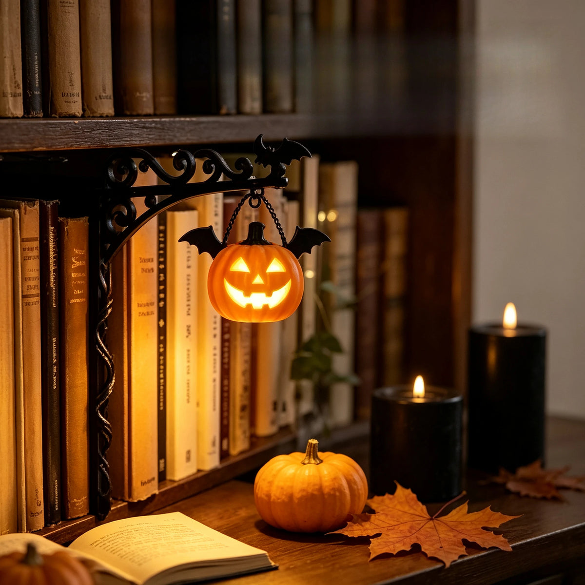 Gothic Retro Metal Halloween Wall Mount LED Reading Lamp Vintage Bookshelf Night Light Indoor Bedroom Home Wall Decor Ornament