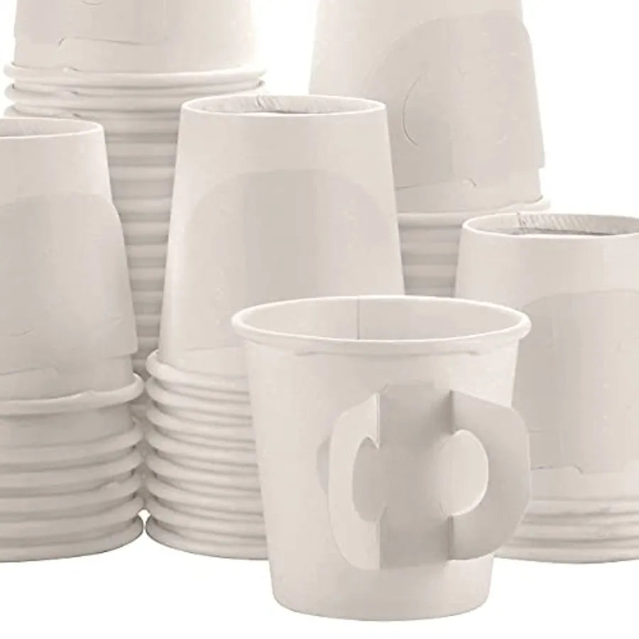 Premium Espresso White Paper Cups with Handles - 4 oz 50 Pack - Elegant, Eco-Friendly and Perfect for Creamy Coffee Moments