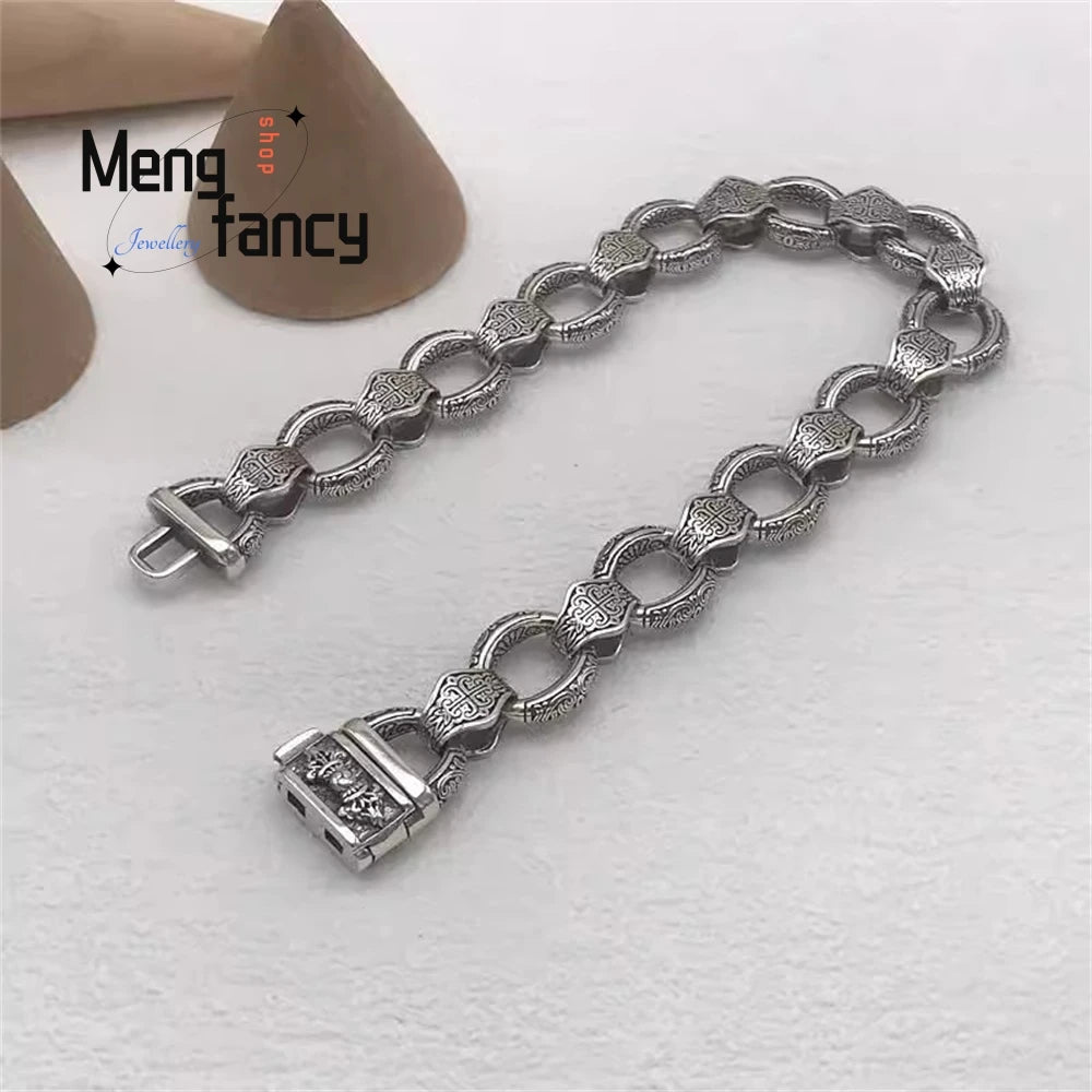 New Bracelet Is Exquisitely Carved With A Vajra Clasp, Featuring A Unique Retro, Powerful, Fashionable And High-End Look Luxury