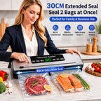 Vacuum Sealer Machine 139KPa Strong Suction Dry Moist Mode Automatic Food Sealer with Digital Timer, Built-in Cutter