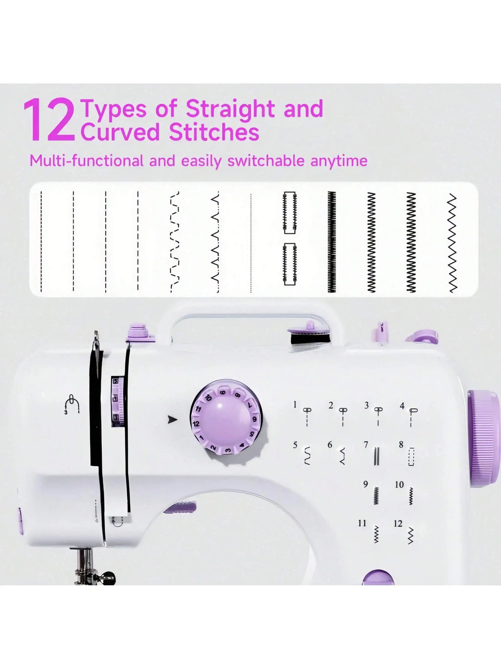 505A Sewing Machine 12 Stitch Patterns 2-Speed Control Built-in LED Light with Foot Pedal for Home DIY Beginners Crafts