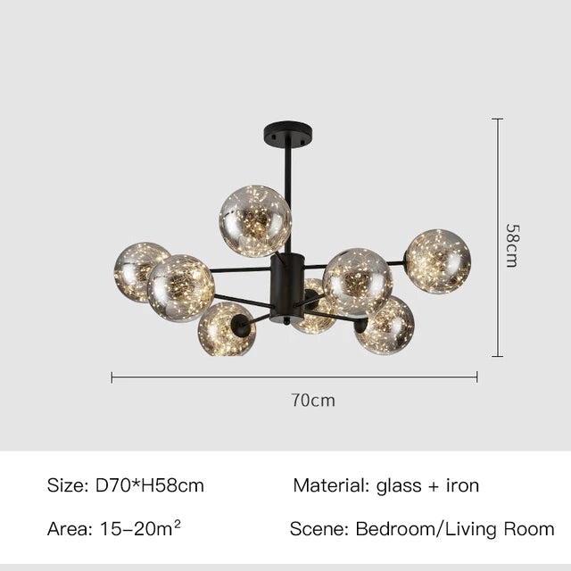 Modern Living Room Glass Ball Chandelier, Ceiling, Dining Room Led Light, Room Decoration, Indoor Lighting, Hanging Chandelier