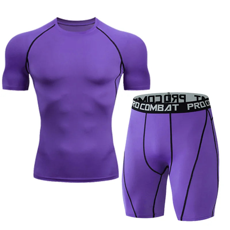 Men's Running Set Summer Quick Drying Sweat-absorbing Short Sleeved T-shirt Shorts Sports Suit Two-piece Set Men